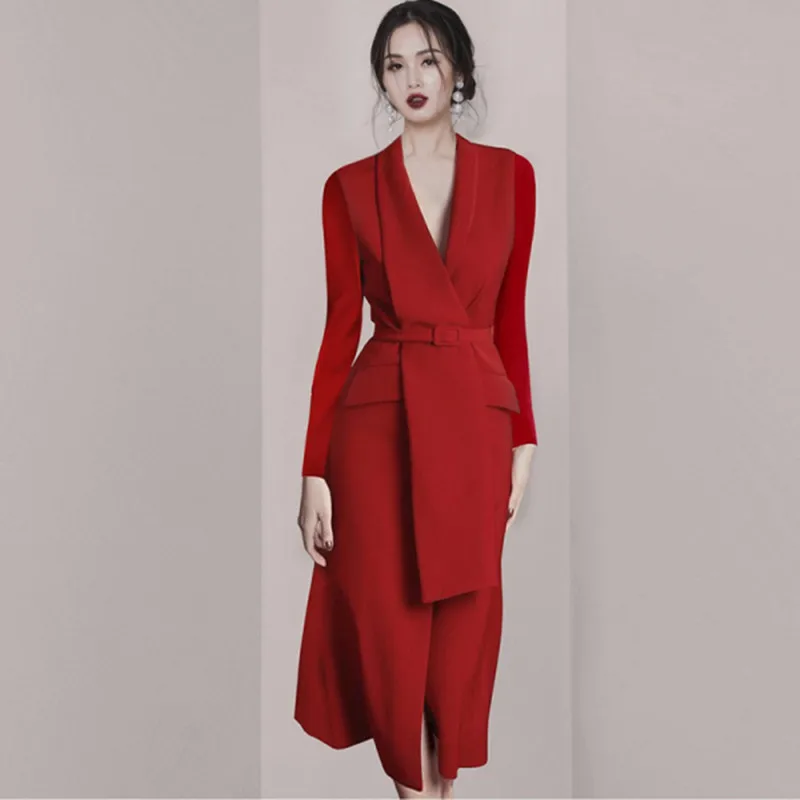 ZAWFL Runway Women Red Dresses Spring Vintage Long Sleeve Belt Slim Blazer Dress Ladies Sexy V-Neck Elegant Office Party Dress
ZAWFL Runway Women Red Dresses Spring Vintage Long Sleeve Belt Slim Blazer Dress Ladies Sexy V-Neck Elegant Office Party Dress