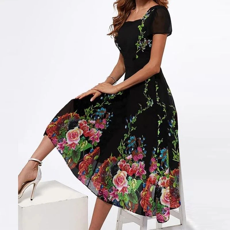 Fashion Square Neck Party Dress for Women Summer Elegant Floral Printed Vintage Long Dress Casual Short Sleeve Lady A-Line Dress
Fashion Square Neck Party Dress for Women Summer Elegant Floral Printed Vintage Long Dress Casual Short Sleeve Lady A-Line Dress