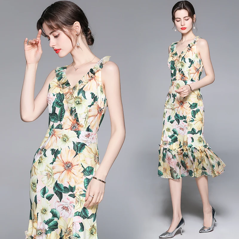 Simgent Mermaid Dress Summer Women Ruffle Sleeveless Strap V-Neck Print Beach Sundresses Woman Clothing Dames Jurken SG13164
Simgent Mermaid Dress Summer Women Ruffle Sleeveless Strap V-Neck Print Beach Sundresses Woman Clothing Dames Jurken SG13164