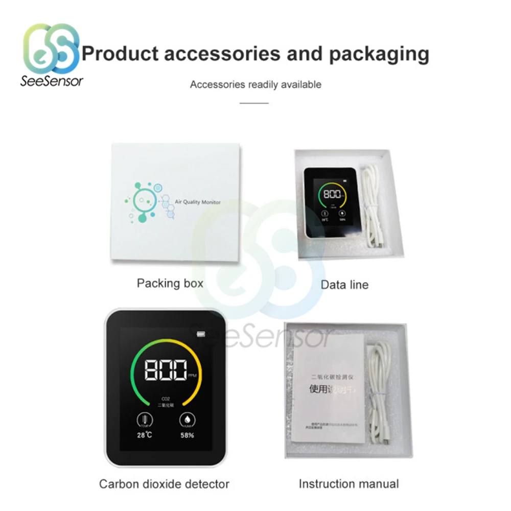 CO2 Air Quality Monitor Meters LCD Digital Temperature Humidity Meter TFT Intelligent Air Quality Sensor Tester CO2 Detector
CO2 Air Quality Monitor Meters LCD Digital Temperature Humidity Meter TFT Intelligent Air Quality Sensor Tester CO2 Detector
