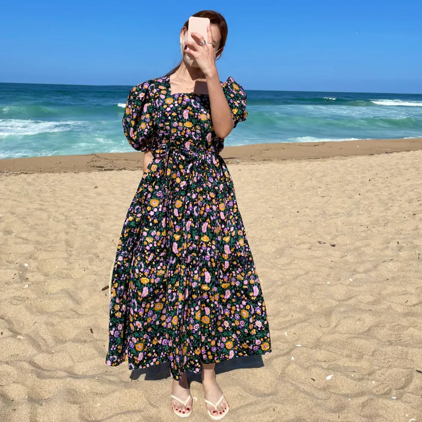 Summer Elegant Women's Square Neck Floral Dress Chic Puff Sleeve Lace-Up Beach Dress Korean Clothing 2021 Female Vestidos
Summer Elegant Women's Square Neck Floral Dress Chic Puff Sleeve Lace-Up Beach Dress Korean Clothing 2021 Female Vestidos