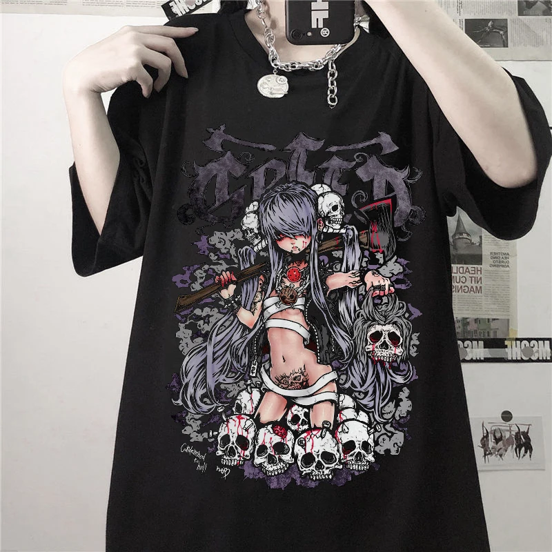 Summer Goth Female Tee Aesthetic Loose Women T-shirt Punk Dark Grunge Streetwear Ladies gothic Top T-shirts Harajuku Clothes y2k
Summer Goth Female Tee Aesthetic Loose Women T-shirt Punk Dark Grunge Streetwear Ladies gothic Top T-shirts Harajuku Clothes y2k