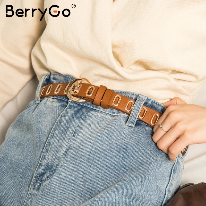 Женский пояс для брюк BerryGo однотонный облегающий кожаный широкий Повседневный