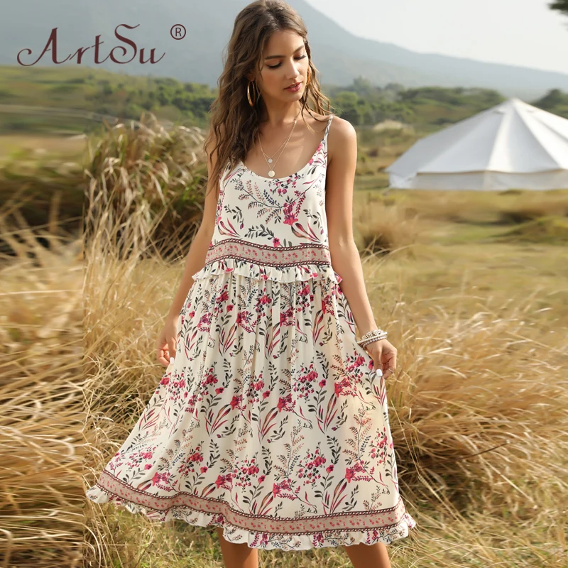 Женское летнее платье с цветочным принтом ArtSu, элегантные богемные платья в стиле бохо, Пляжное Платье на бретельках с оборками, Женский Пов... 
Женское летнее платье с цветочным принтом ArtSu, элегантные богемные платья в стиле бохо, Пляжное Платье на бретельках с оборками, Женский Пов...