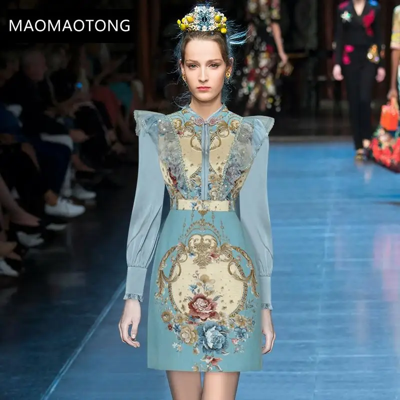 Autumn Fashion Runway Vintage Dress Women Ruffles Long sleeve Beading Flower print Short Jacquard Dress
Autumn Fashion Runway Vintage Dress Women Ruffles Long sleeve Beading Flower print Short Jacquard Dress
