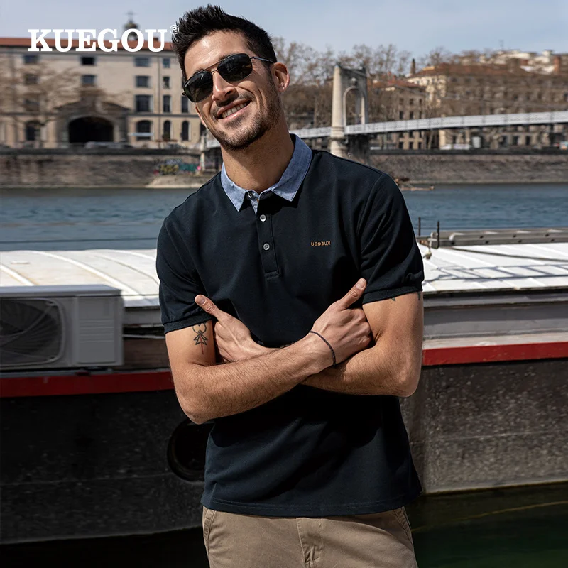 KUEGOU 100% Cotton Clothing Embroidery Men's Polo Shirts Short Sleeve Fashion Polos Summer High Quality Contrast color Top 90007 
KUEGOU 100% Cotton Clothing Embroidery Men's Polo Shirts Short Sleeve Fashion Polos Summer High Quality Contrast color Top 90007