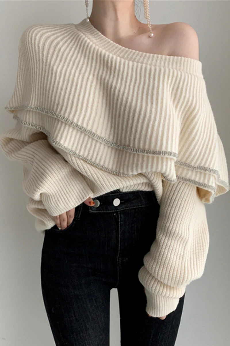 2021 South Korea Chic Double Layer Ruffles Carefully Machine Leaky Shoulder Stitching Long-sleeved Knit Sweater Women
2021 South Korea Chic Double Layer Ruffles Carefully Machine Leaky Shoulder Stitching Long-sleeved Knit Sweater Women