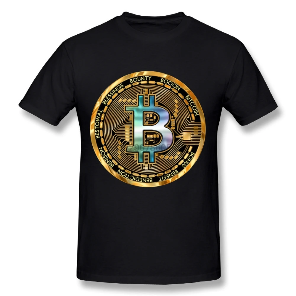 Досуг Для мужчин Bitcoin крипто большой графический 3D принт T рубашка с круглым