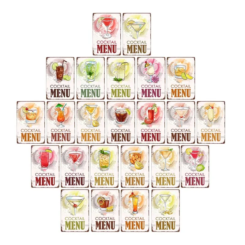 Cocktail Menu Retro Metal Tin Signs Mojito Caipirinha Poster Pub Bar Club Wall Decor Vintage Plaque 20x30cm 
Cocktail Menu Retro Metal Tin Signs Mojito Caipirinha Poster Pub Bar Club Wall Decor Vintage Plaque 20x30cm