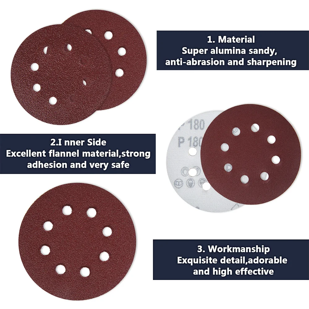 100Pcs 125mm Sandpaper Round Shape Sanding Discs 5 Inch Hook Loop Sanding Paper 40~180 Grit 8 Hole Polishing Pad for Polish Tool
100Pcs 125mm Sandpaper Round Shape Sanding Discs 5 Inch Hook Loop Sanding Paper 40~180 Grit 8 Hole Polishing Pad for Polish Tool