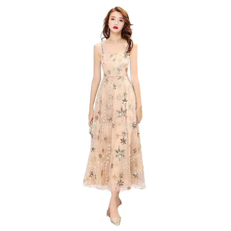 Lady Champagne Elegant Evening Party Gown Sexy Spaghetti Strap Banquet Dress Exquisite Star Embroidery Sequins Pleated Dresses
Lady Champagne Elegant Evening Party Gown Sexy Spaghetti Strap Banquet Dress Exquisite Star Embroidery Sequins Pleated Dresses
