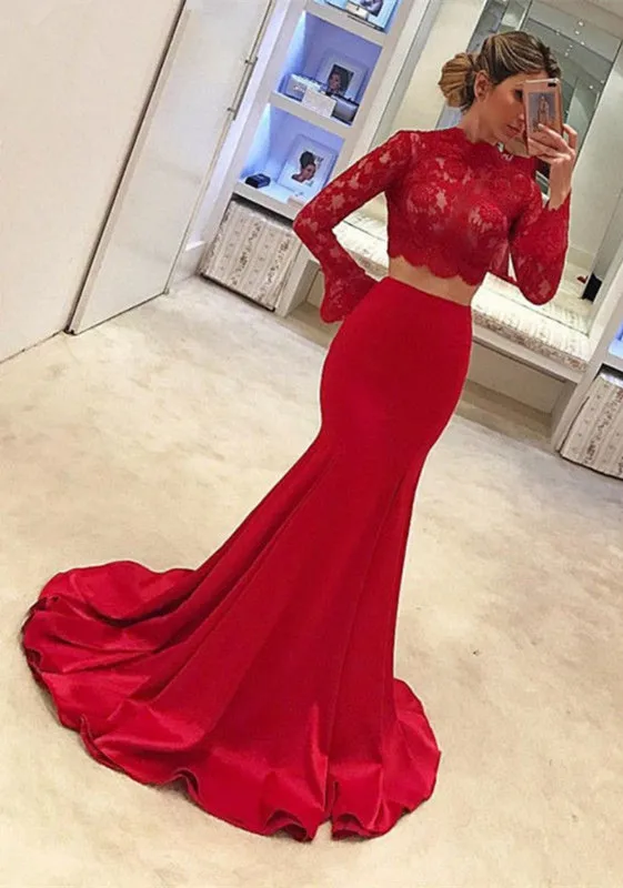 Red Evening Dresses Mermaid Long Sleeves Appliques Two Pieces Sexy Dubai Saudi Arabia Long Prom Dress Gown Robe De Soiree
Red Evening Dresses Mermaid Long Sleeves Appliques Two Pieces Sexy Dubai Saudi Arabia Long Prom Dress Gown Robe De Soiree