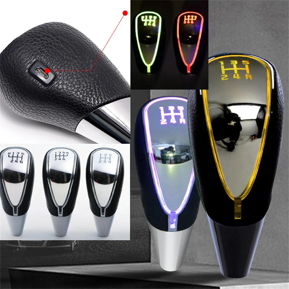 

7 Colors Changes Activated Car Gear Shift Knob 5 6 Speed LED Handball Knob Light Cigarette Lighter Charger Knobs AT MT Car Logo