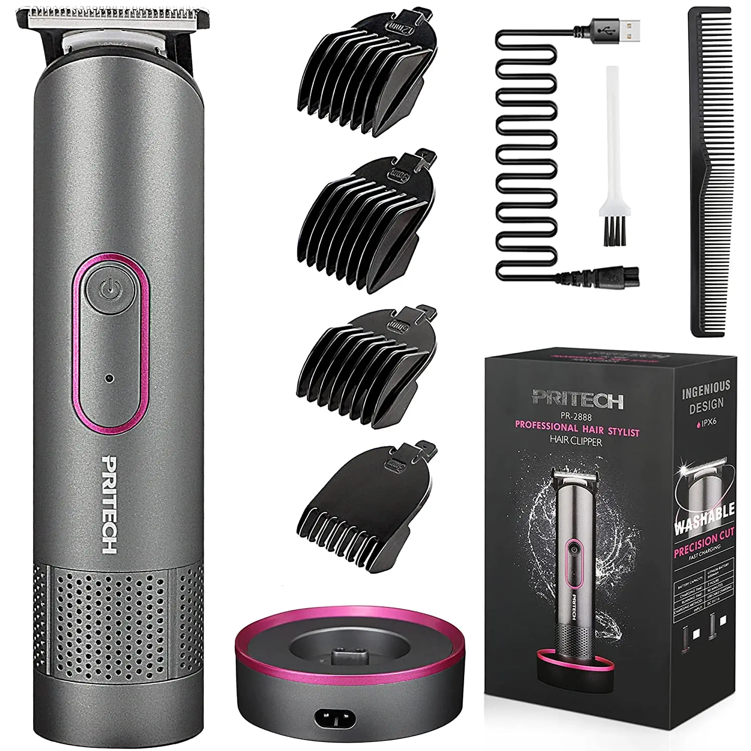 PRITECH USB Rechargeable Hair Clipper Low Noise Waterproof Shaver with Safe Durable and Sharp Blade Cordless Barber Sets
PRITECH USB Rechargeable Hair Clipper Low Noise Waterproof Shaver with Safe Durable and Sharp Blade Cordless Barber Sets