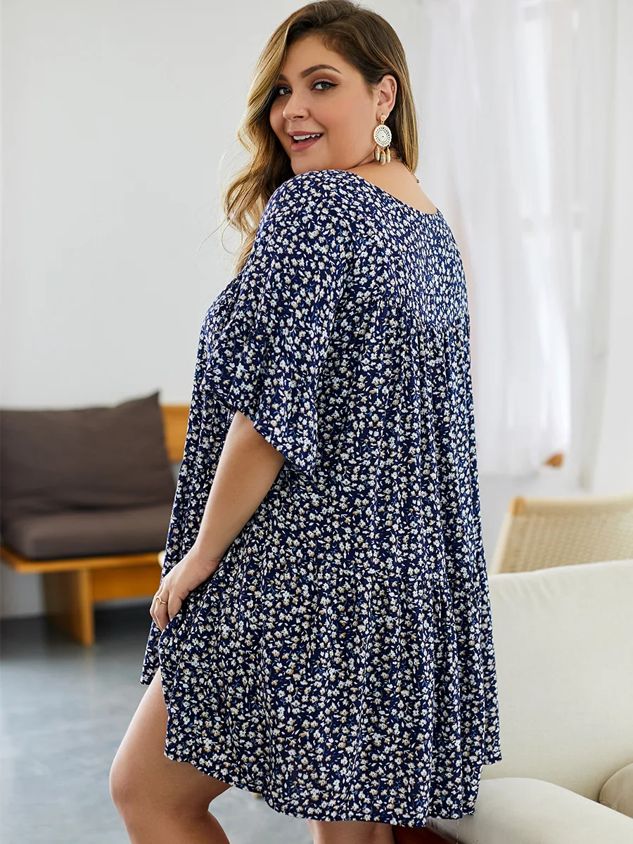 7XL Loose Big size Women Summer Mini dress Floral dresses Elegant plus size ladies short party dress Vestidos 
7XL Loose Big size Women Summer Mini dress Floral dresses Elegant plus size ladies short party dress Vestidos