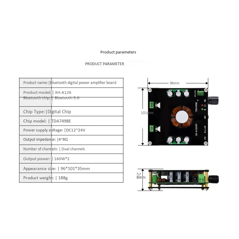 XH-A126 320W Amplifier High Power Bluetooth 5.0 Digital Power Amplifier Board TDA7498E Audio Amplifier Module 160Wx2
XH-A126 320W Amplifier High Power Bluetooth 5.0 Digital Power Amplifier Board TDA7498E Audio Amplifier Module 160Wx2