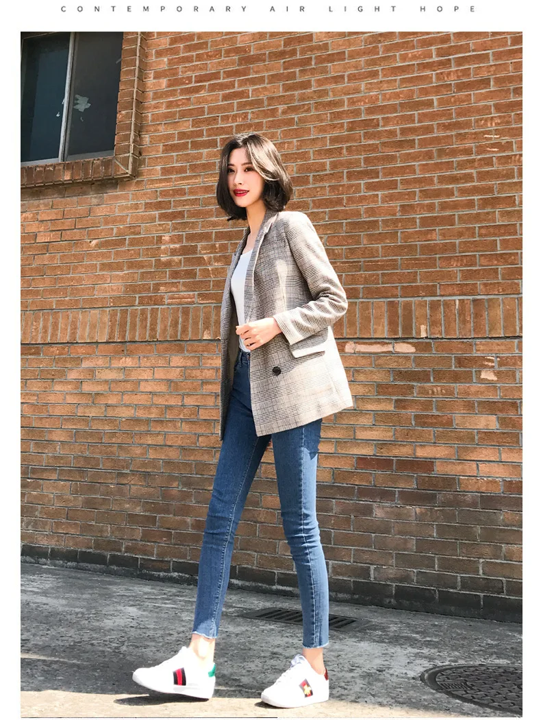 Plaid Suit Jacket Ladies Autumn Korean Casual Small Coats Double Breasted Loose Plus Size Fashion Occupation Women's Autumn New
Plaid Suit Jacket Ladies Autumn Korean Casual Small Coats Double Breasted Loose Plus Size Fashion Occupation Women's Autumn New