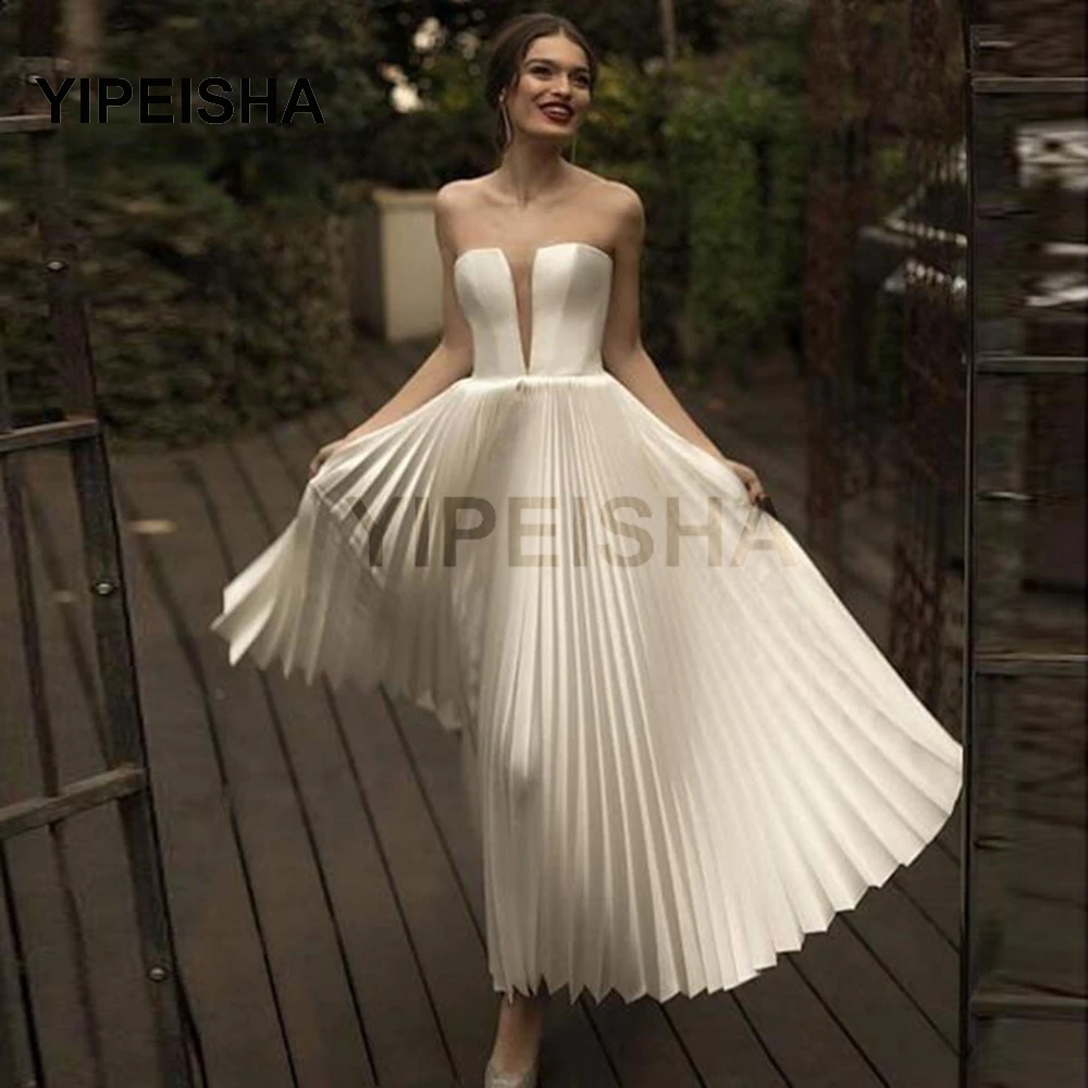 Simple Deep V Strapless Evening Dress Sleeveless A-Line Pleat Ankle-Length Prom Party Gown robe de soirée de mariage
Simple Deep V Strapless Evening Dress Sleeveless A-Line Pleat Ankle-Length Prom Party Gown robe de soirée de mariage