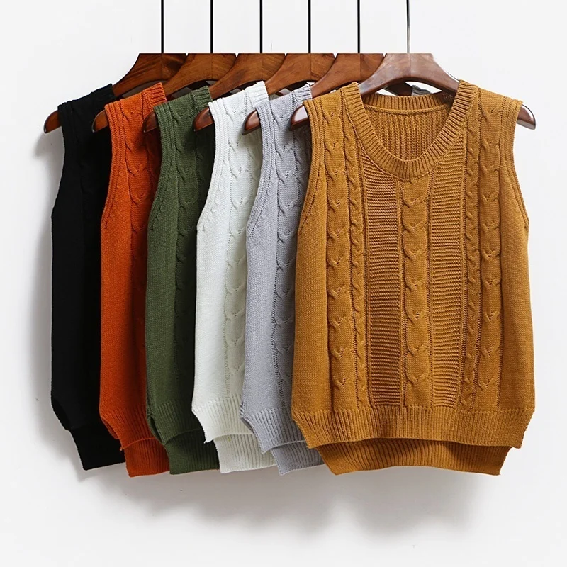 Knitted Twist Women Sweater Vest Sleeveless Autumn Solid O-neck Female Jumper Pullover Korean Casual Loose Ladies Sweaters Vests
Knitted Twist Women Sweater Vest Sleeveless Autumn Solid O-neck Female Jumper Pullover Korean Casual Loose Ladies Sweaters Vests