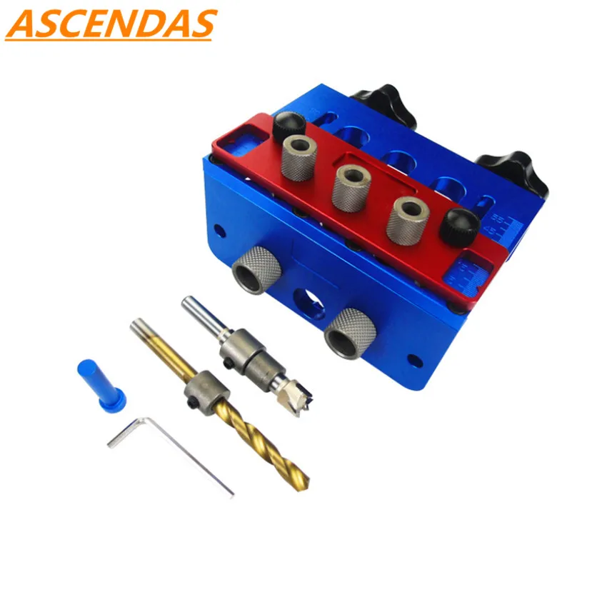 

ASCENDAS 3 In 1 Woodworking Drill Guide Set Hole Puncher Dowelling Jig Self Tighen Clamp Dowel Tenon Punching TP-0198