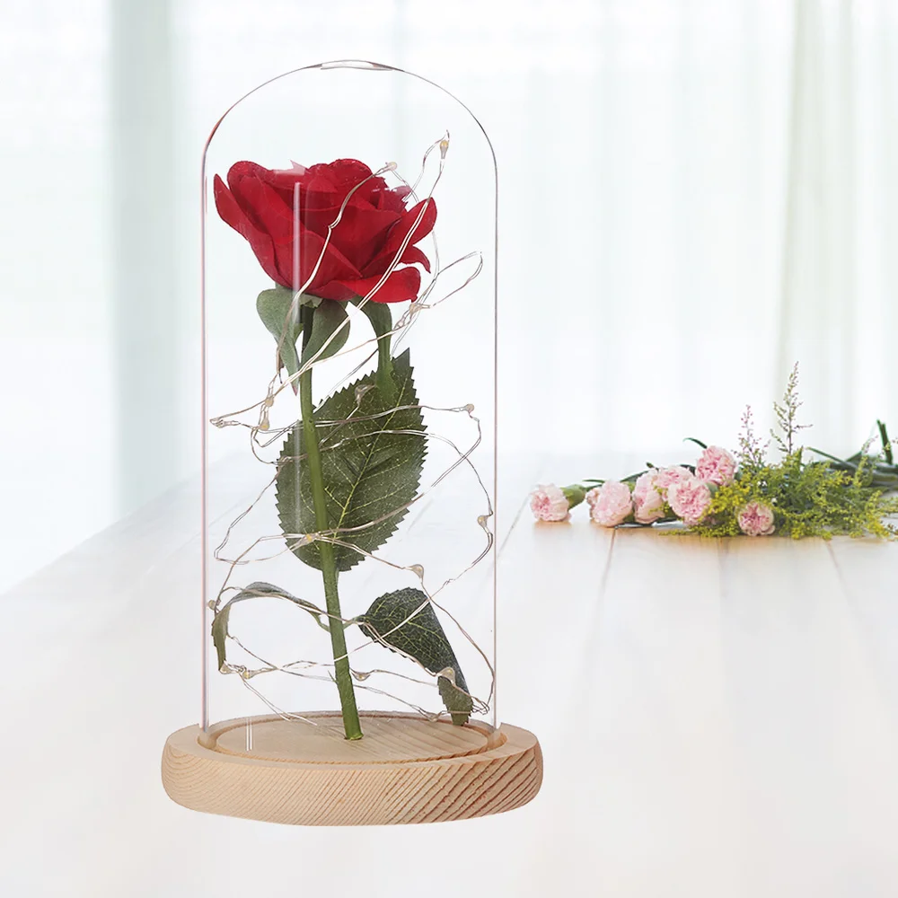 Red Silk Rose with LED String Light Preserved in Glass Dome on Wooden Base for Valentine(Beige Base)
Red Silk Rose with LED String Light Preserved in Glass Dome on Wooden Base for Valentine(Beige Base)