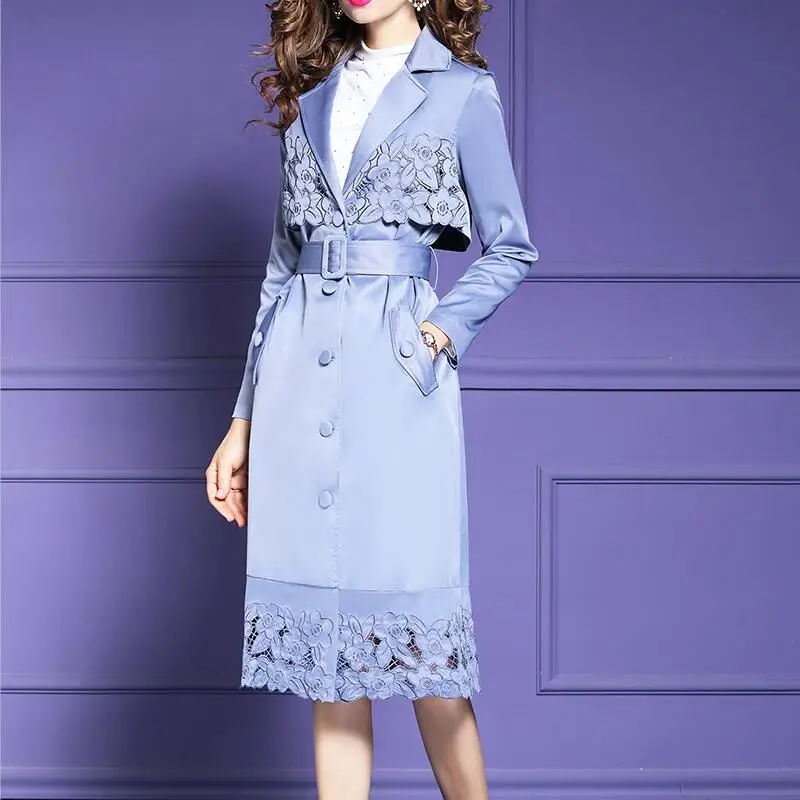 Luxury Women's Hollow Out Lace Embroidery Windbreaker Elegant Office Ladies Slim Singel Breasted Belted Trench Coats
Luxury Women's Hollow Out Lace Embroidery Windbreaker Elegant Office Ladies Slim Singel Breasted Belted Trench Coats