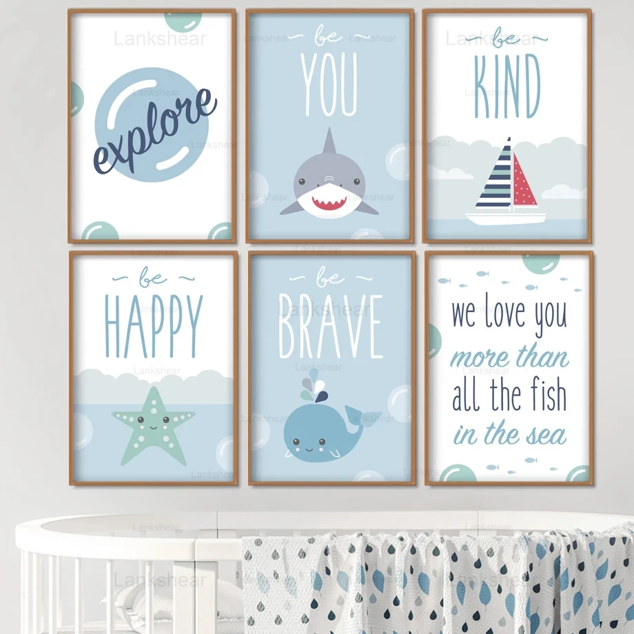 Nursery Wall Art Canvas Painting Blue Sea Whale Shark Quote Nordic Posters and Prints Wall Pictures for Girl Boy Kids Room Decor
Nursery Wall Art Canvas Painting Blue Sea Whale Shark Quote Nordic Posters and Prints Wall Pictures for Girl Boy Kids Room Decor