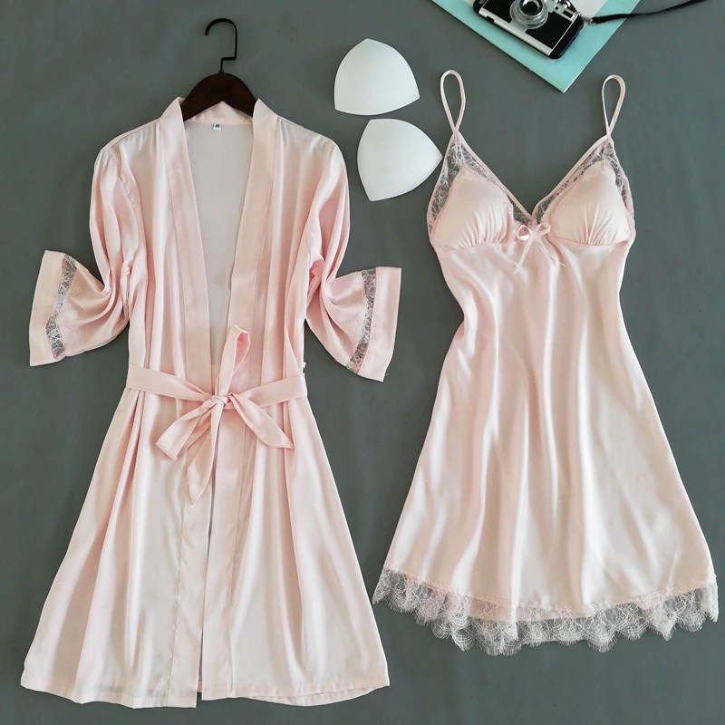 Pink 2PC Pajamas Sleep Set Women Lace Nightwear Kimono Robe Gown Suit Sexy V-Neck Sleepwear Strap Top Home Clothing Negligee
Pink 2PC Pajamas Sleep Set Women Lace Nightwear Kimono Robe Gown Suit Sexy V-Neck Sleepwear Strap Top Home Clothing Negligee