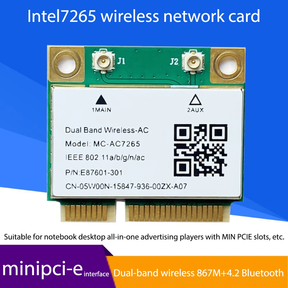 MC-AC7265 Беспроводная Bluetooth 4,2 сетевая карта, Двухдиапазонная 2,4 ГГц/5 ГГц Wifi 6 адаптеров 802.11ax/ac MINI Pcie Gigabit сетевая карта
MC-AC7265 Беспроводная Bluetooth 4,2 сетевая карта, Двухдиапазонная 2,4 ГГц/5 ГГц Wifi 6 адаптеров 802.11ax/ac MINI Pcie Gigabit сетевая карта