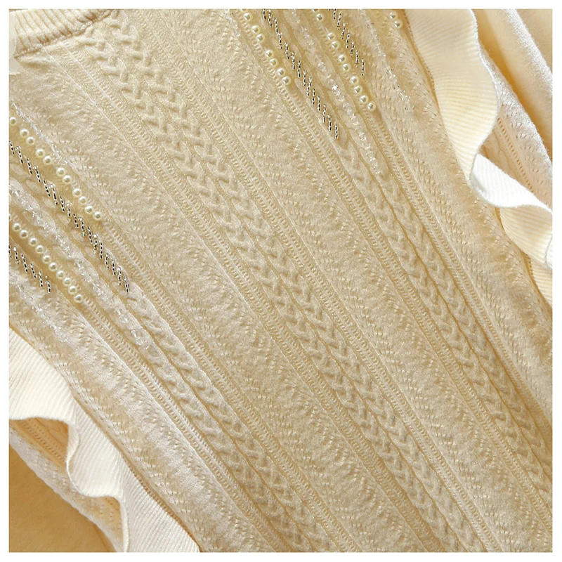 Tops for Women 2020 Beaded Three-dimensional Flower Pleated Ruffles Horn Sleeve Slim Fit All-match Knitted Sweater White Pink
Tops for Women 2020 Beaded Three-dimensional Flower Pleated Ruffles Horn Sleeve Slim Fit All-match Knitted Sweater White Pink