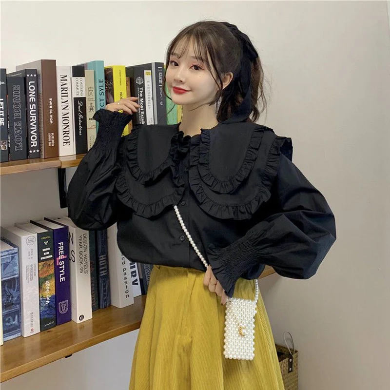 Kawaii Tops Oversized Lolita Clothing Casual Loose Cotton Blouse Shirt Women Big Collar Ladies Shirt College Girl Cute Student 
Kawaii Tops Oversized Lolita Clothing Casual Loose Cotton Blouse Shirt Women Big Collar Ladies Shirt College Girl Cute Student