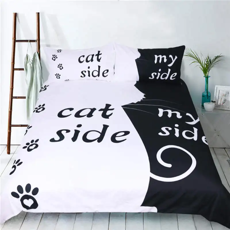 

Neue Schwarz & Weiß Stil Quilt abdeckung Set Kreative Hund/Katze Seite Mit Meiner Seite Bettbezug Kissenbezug Paar bettwäsche Se