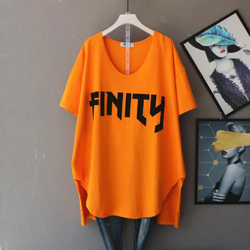 Summer Short-sleeved Loose Large Size Women's Fat Girl Shirt Women's Irregular Brand V-neck Shirt Mid-length Shirts for Women
Summer Short-sleeved Loose Large Size Women's Fat Girl Shirt Women's Irregular Brand V-neck Shirt Mid-length Shirts for Women