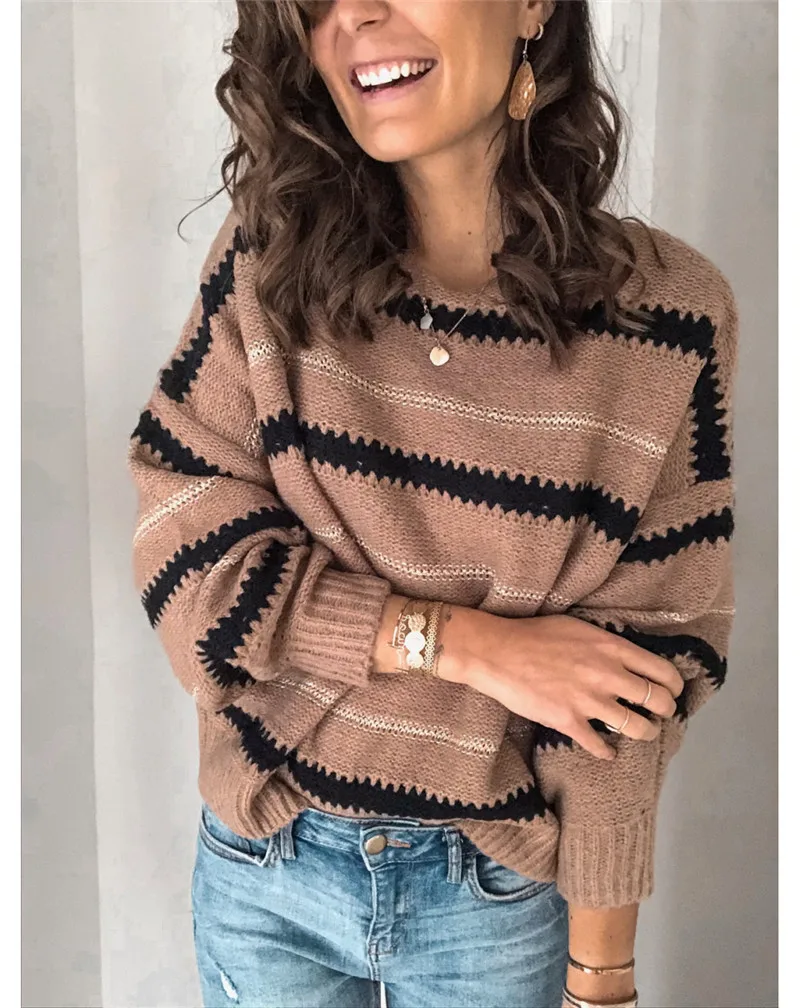 hirigin Womens Knitted Loose Jumper Warp Tops Ladies fashion Long Sleeve casual Sweater female striped o-neck new top
hirigin Womens Knitted Loose Jumper Warp Tops Ladies fashion Long Sleeve casual Sweater female striped o-neck new top