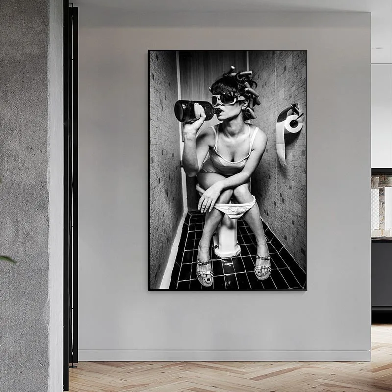 Modern Black White Wall Art Canvas Painting Sexy Woman Smoking In Toilet Print Poster Restroom Bar Home Decoration Paintings
Modern Black White Wall Art Canvas Painting Sexy Woman Smoking In Toilet Print Poster Restroom Bar Home Decoration Paintings