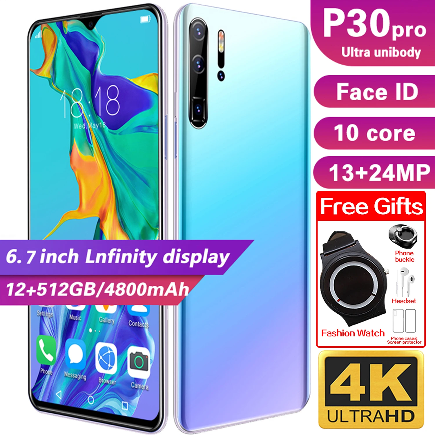 P30 Pro6.7-Inch All-In-One Machine Water Drop Screen Dual Card Dual Waiting 6+128G Supports Face Recognition Fingerprint Unlocki 
P30 Pro6.7-Inch All-In-One Machine Water Drop Screen Dual Card Dual Waiting 6+128G Supports Face Recognition Fingerprint Unlocki