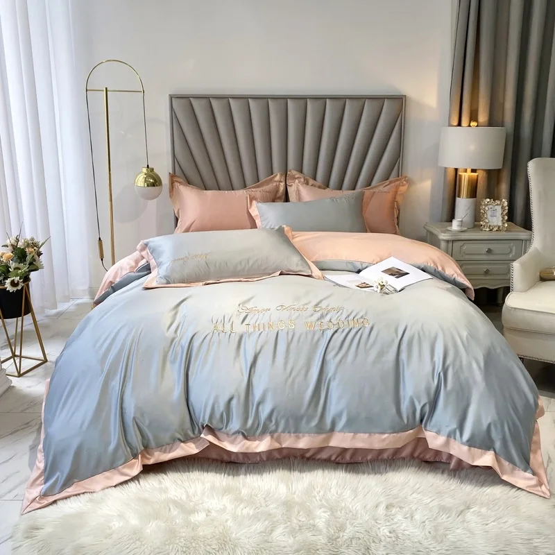 White Grey Pink Summer ice silk 4-piece embroidery silk quilt cover wholesale luxury naked sleep Bedding set Queen King Size4Pcs
White Grey Pink Summer ice silk 4-piece embroidery silk quilt cover wholesale luxury naked sleep Bedding set Queen King Size4Pcs