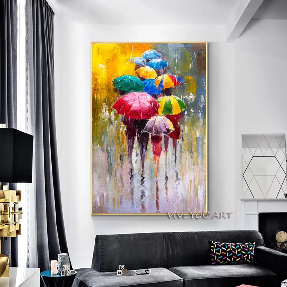 100% Hand Painted Oil Painting Abstract People In the Rain With Colorful Umbrellas On Canvas Wedding Decoration For Living Room
100% Hand Painted Oil Painting Abstract People In the Rain With Colorful Umbrellas On Canvas Wedding Decoration For Living Room