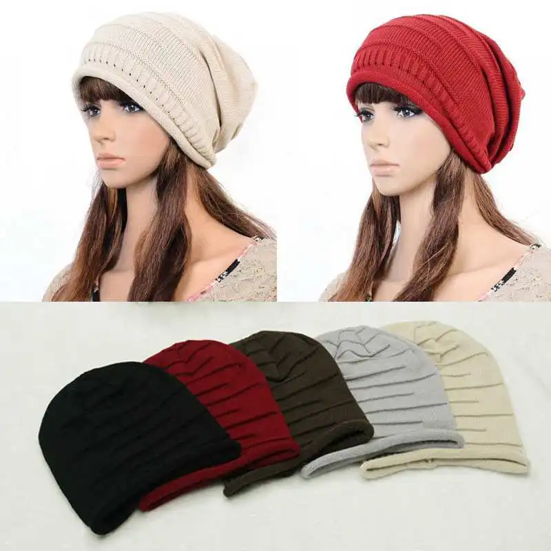 

New Women Spring Autumn Knitted Cotton Cap Unisex Folds Casual Beanies Hat Solid Color Hip-Hop Skullies Beanie Hat Gorros