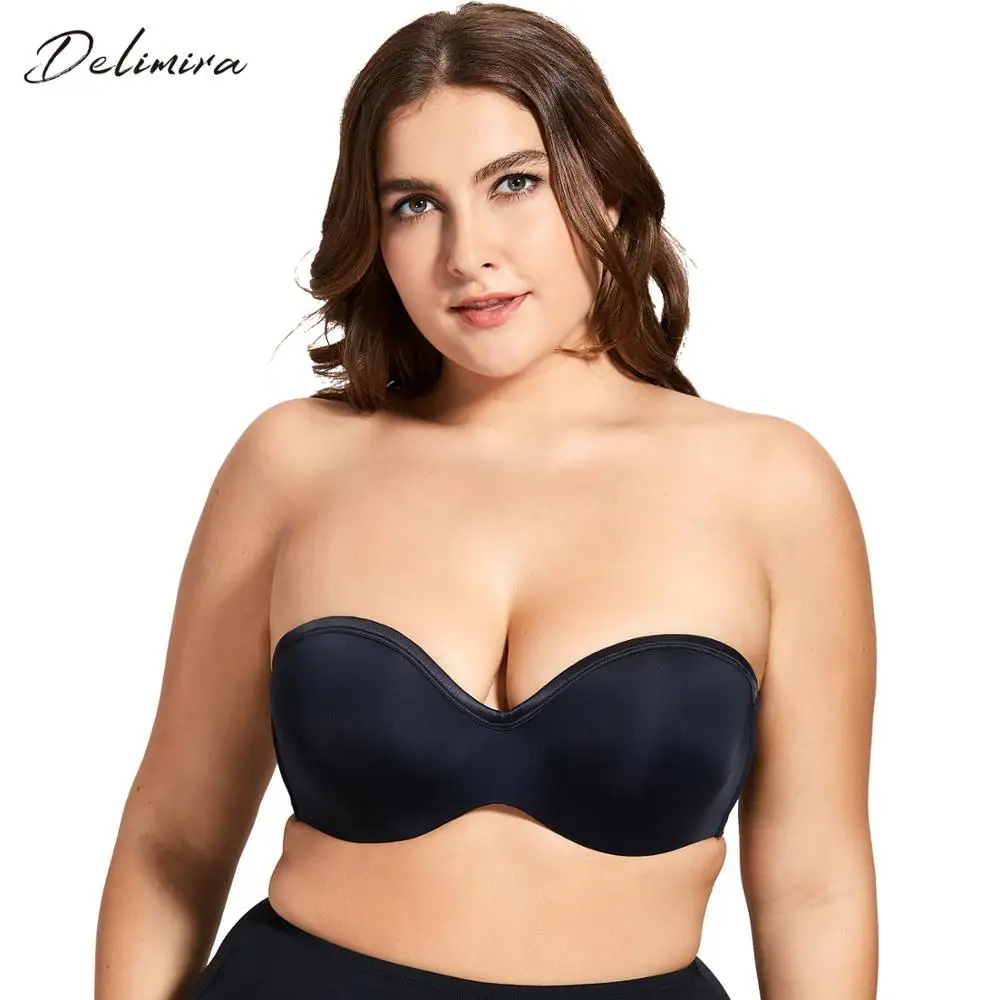 

DELIMIRA Women's Plus Size Lightly Padded Full Coverage Underwire Lift Support Seamless Multiway Strapless Bra Push Up