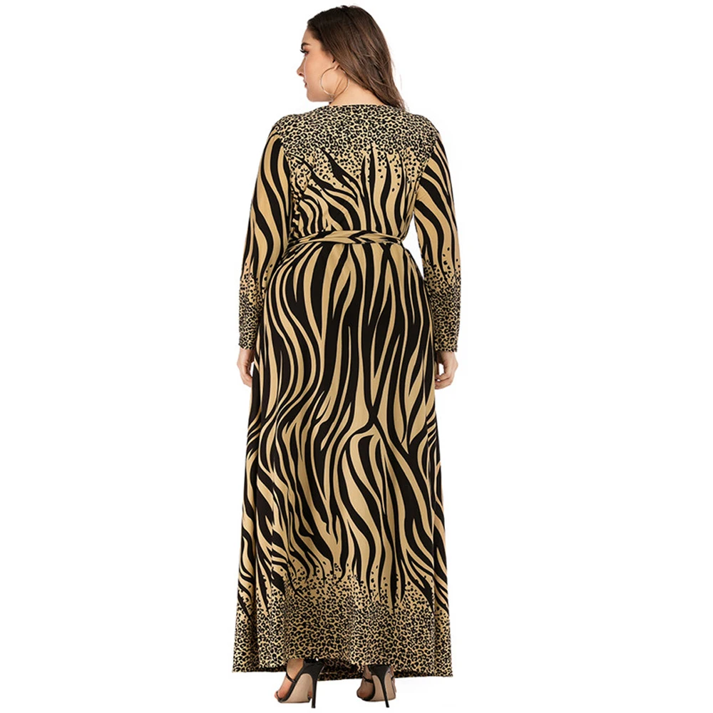 Plus Size Women Long Dress Stripe Leopard Printed Caftan Maxi Robe Arab Long Sleeve Casual V-neck Dubai Turkish Gown 2020 Trendy 
Plus Size Women Long Dress Stripe Leopard Printed Caftan Maxi Robe Arab Long Sleeve Casual V-neck Dubai Turkish Gown 2020 Trendy