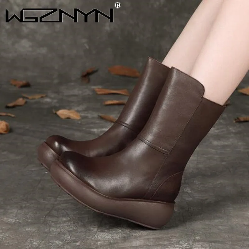 Vintage Flat Women Boots Autumn Winter Round Toe Side Zipper Winter Warm Waterproof Ankle Boots Women Platform Shoes for Women
Vintage Flat Women Boots Autumn Winter Round Toe Side Zipper Winter Warm Waterproof Ankle Boots Women Platform Shoes for Women