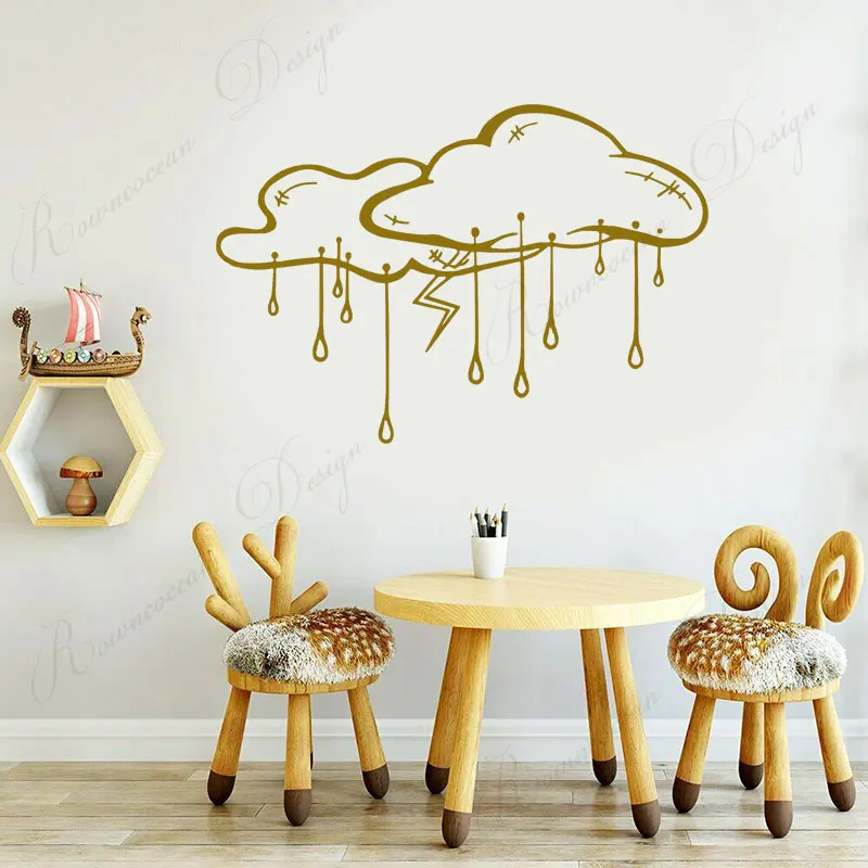 Мультфильм Pattern Sky Rain Облако Молния стикер стены винила Домашнее украшение Для