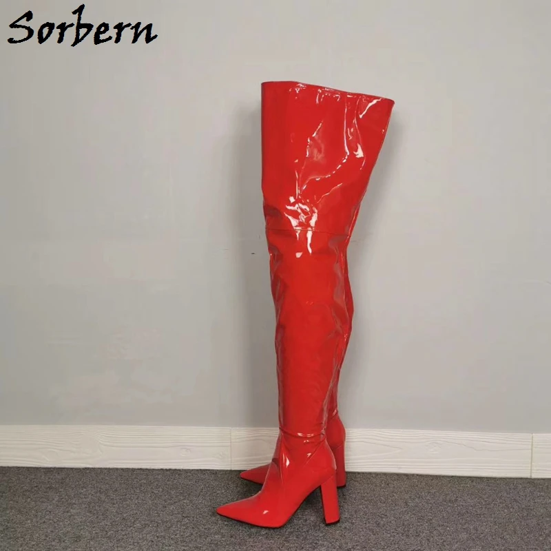 Женские сапоги выше колена на блочном каблуке с молнией сбоку|Ботфорты| |