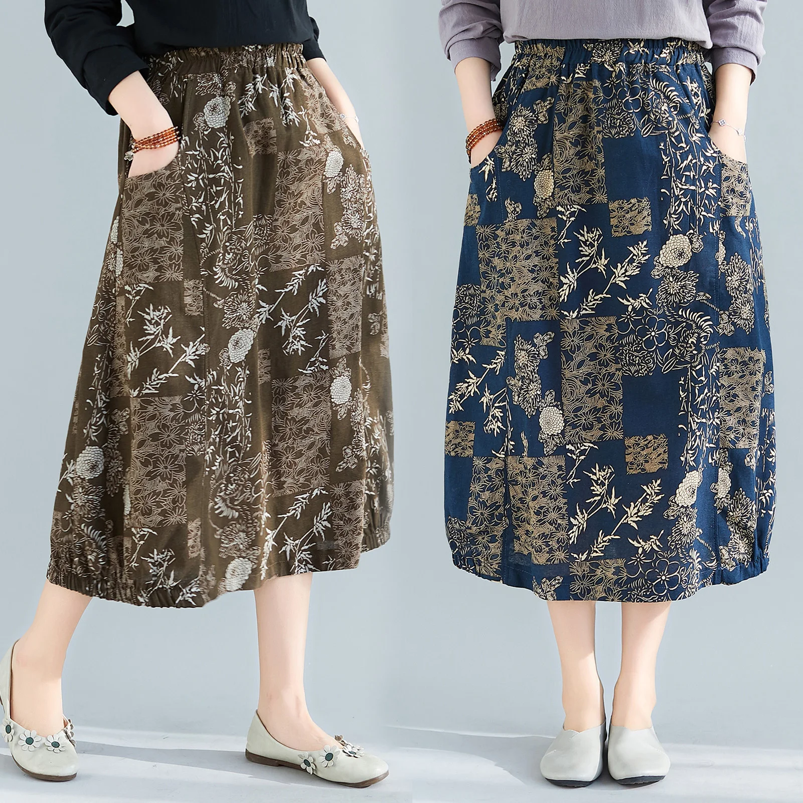 Women Vintage Summer Skirt Linen Fabric Elastic Waist Pockets Loose Fit Midi Skirt Plus Size Elastic waist Casual Dress 2021
Women Vintage Summer Skirt Linen Fabric Elastic Waist Pockets Loose Fit Midi Skirt Plus Size Elastic waist Casual Dress 2021