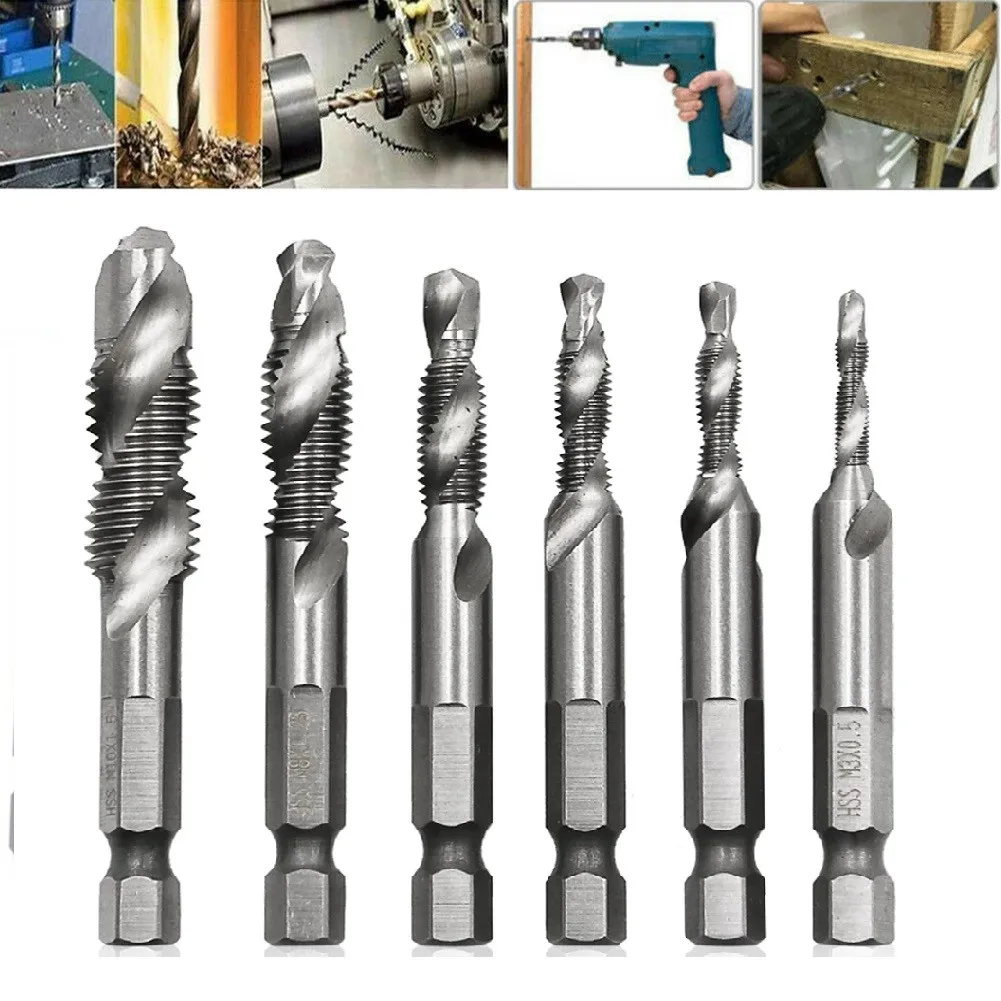 6pcs Hex Shank HSS M3-M10 Screw Machine Compound Tap Drill Bit Set High Speed Steel Screw Thread Metric Tap Drill Bits
6pcs Hex Shank HSS M3-M10 Screw Machine Compound Tap Drill Bit Set High Speed Steel Screw Thread Metric Tap Drill Bits