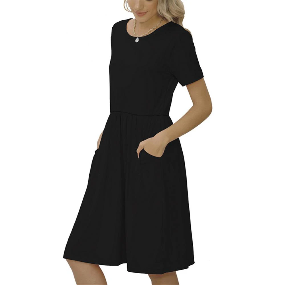 Short Sleeved Casual Summer Dress Pocket Dress O-neck Dresses Summer 2021 Ladies Casual Keen-length Loose Solid Dress for Women
Short Sleeved Casual Summer Dress Pocket Dress O-neck Dresses Summer 2021 Ladies Casual Keen-length Loose Solid Dress for Women