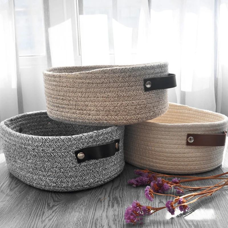 Thicken Cotton Rope Storage Basket with PU Handle Desktop Snack Toys Storage Baskets Bathroom Cosmetics Basket Organizer
Thicken Cotton Rope Storage Basket with PU Handle Desktop Snack Toys Storage Baskets Bathroom Cosmetics Basket Organizer