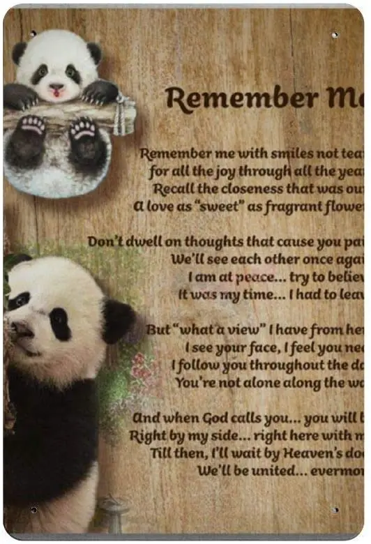 Panda memory I Retro Metal Sign tin Poster Wall Decoration Art ragged elegant gift
Panda memory I Retro Metal Sign tin Poster Wall Decoration Art ragged elegant gift