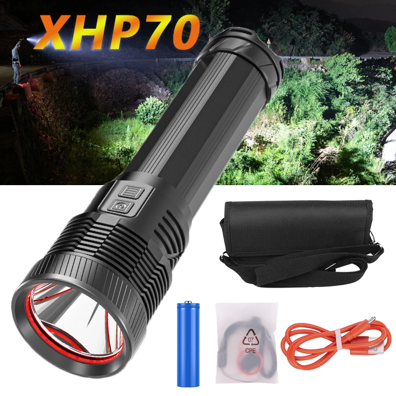 Powerful LED Flashlight XHP70 Torch Portable Strong Outdoor Searchlight USB Zoomable Waterproof Tactical Torch with Strap Bag
Powerful LED Flashlight XHP70 Torch Portable Strong Outdoor Searchlight USB Zoomable Waterproof Tactical Torch with Strap Bag